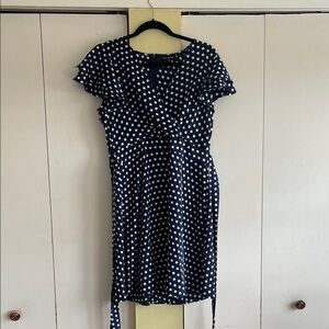 QED London Polka Dot Navy Wrap Dress